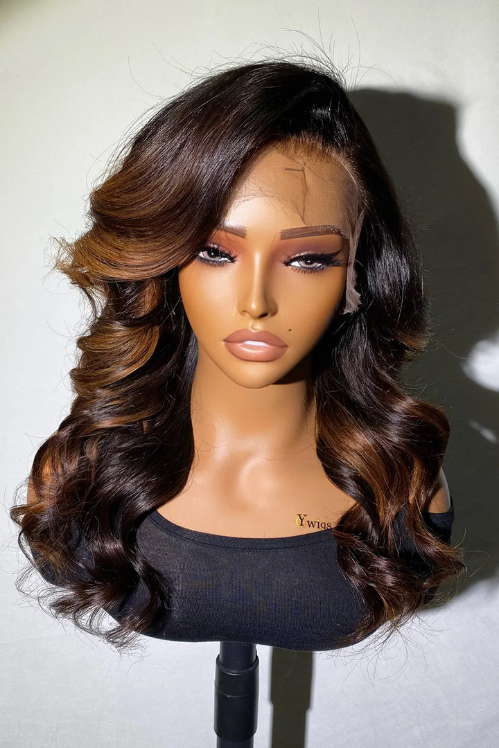 Designer Wigs-13*6 HD Ombre Brown Dark Roots Wave Wig