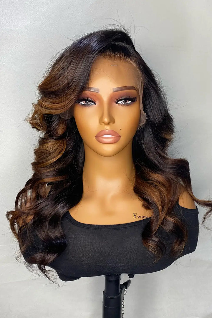 Designer Wigs-13*6 HD Ombre Brown Dark Roots Wave Wig