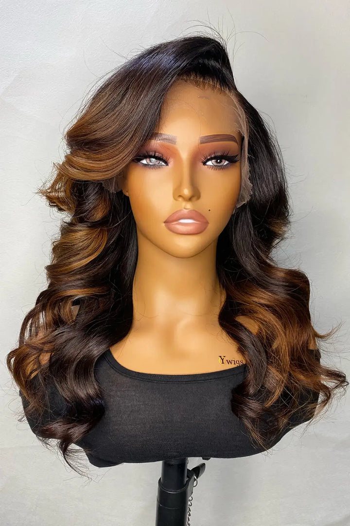 Designer Wigs-13*6 HD Ombre Brown Dark Roots Wave Wig