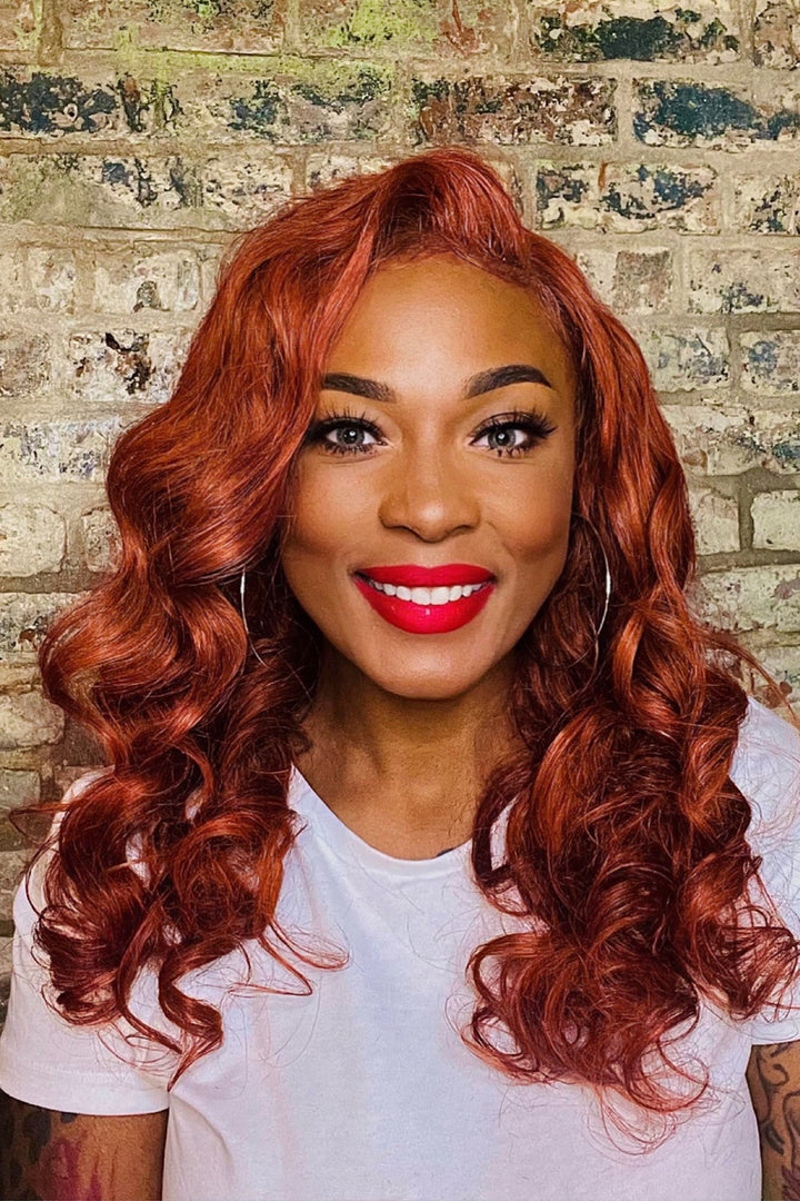 Perruque Lace Wig HD sans colle 13x6, Body Wave brun rougeâtre-HD69