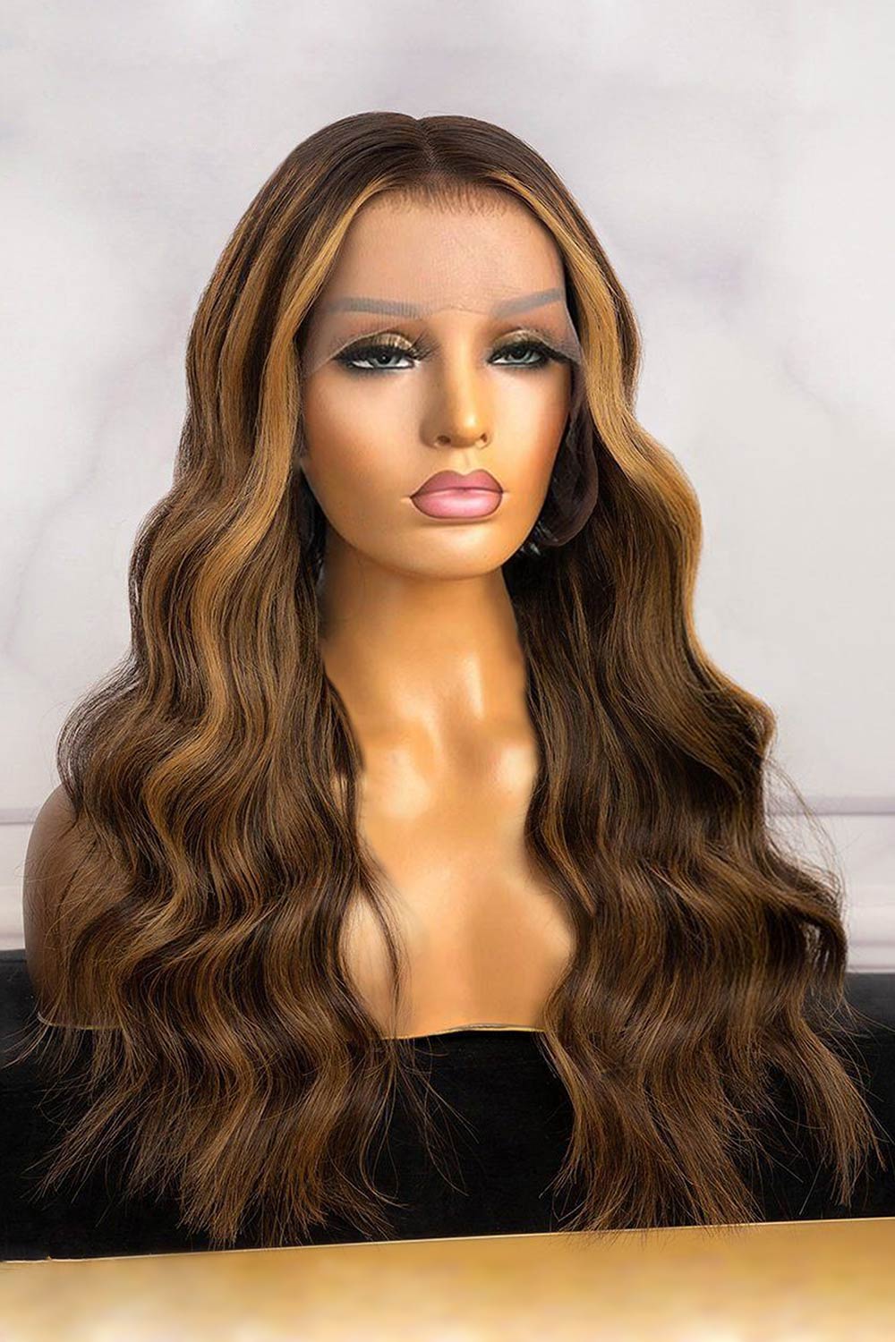 13*6 HD Lace Frontal Brown Highlight Body Wave Human Hair Wig-Model picture1