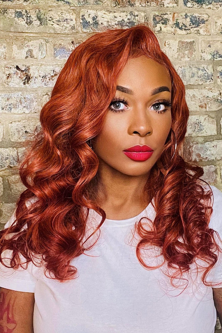 Perruque Lace Wig HD sans colle 13x6, Body Wave brun rougeâtre-HD69