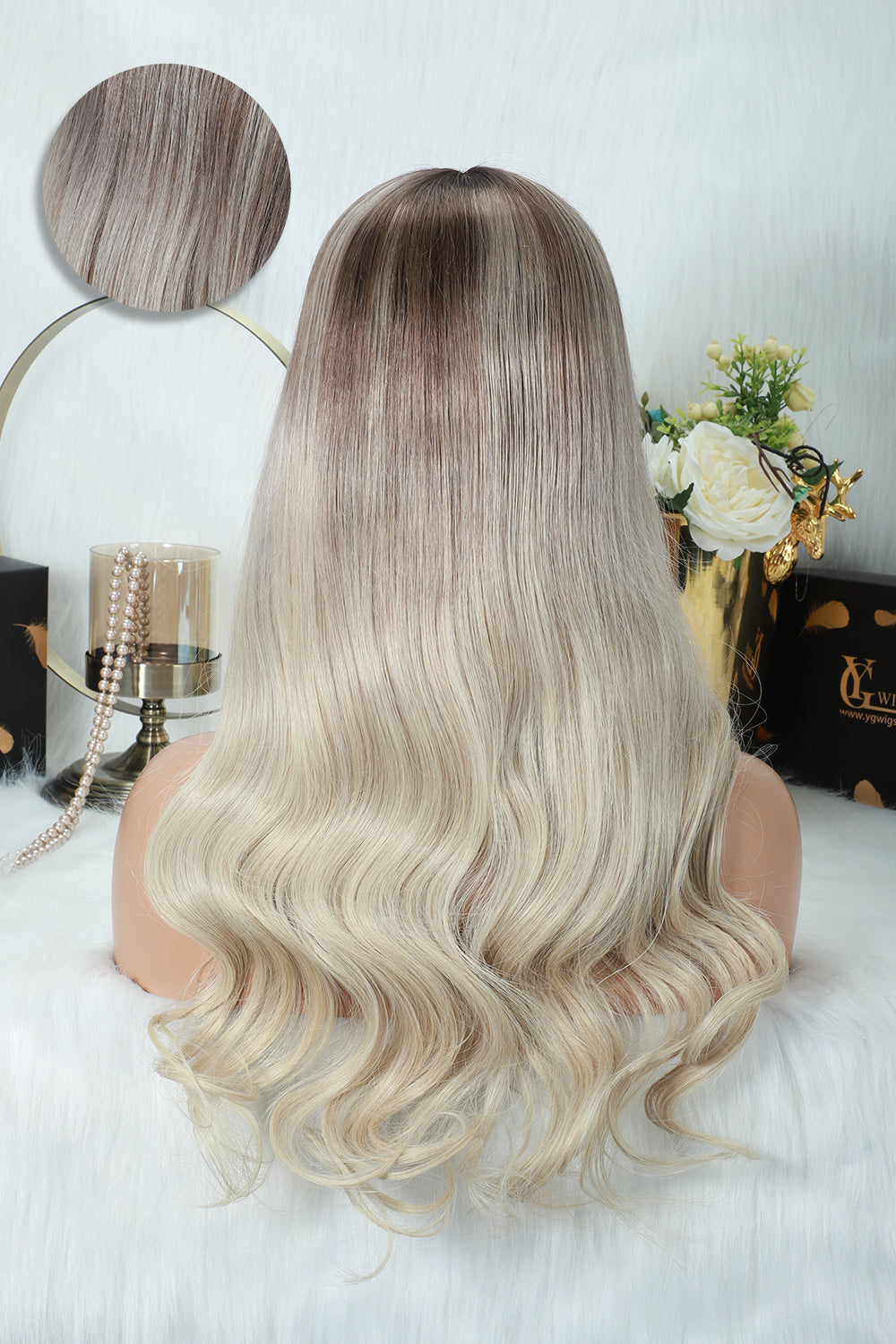 13x6 Glueless Hd Lace Flaxen Blonde Ombre Wig Body Wave-HD64