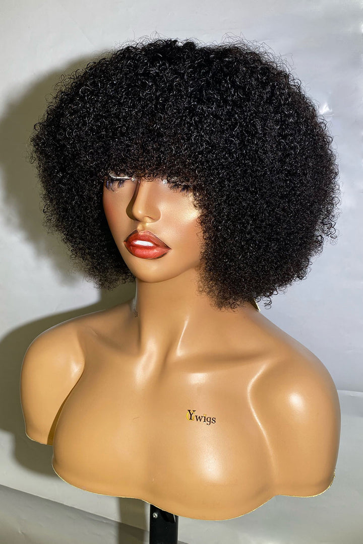 Designer Wigs-Coily Curly Non Lace Scalp Top Human Hair Wigs