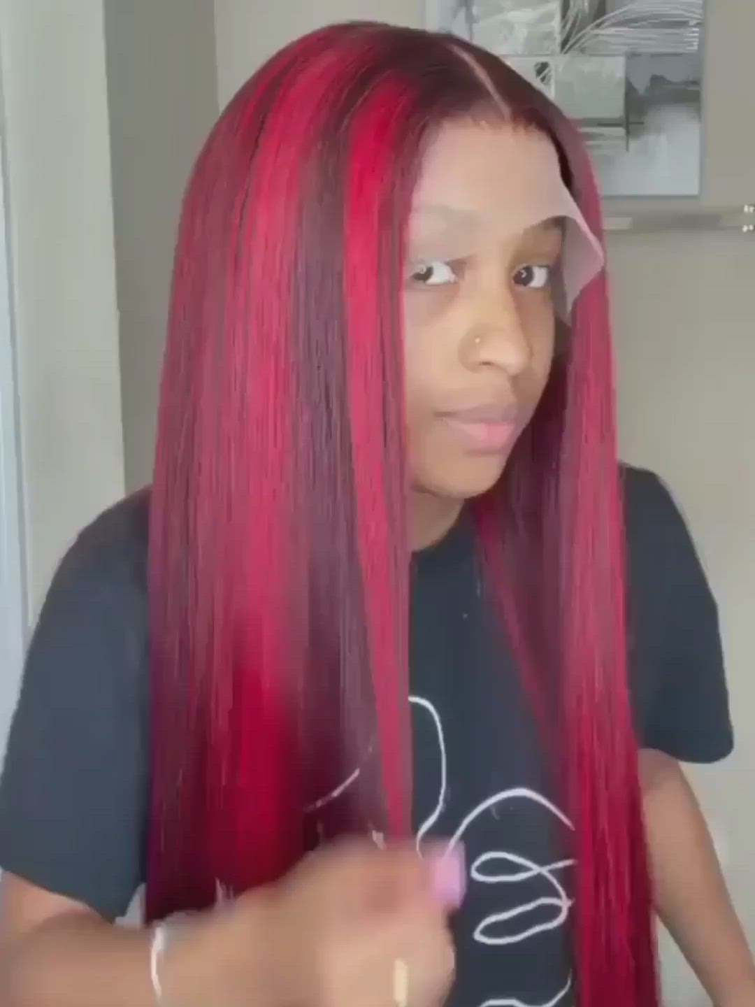 Perruque Lace Wig Hd sans colle Carly 13x6 noir rouge droite-HD56