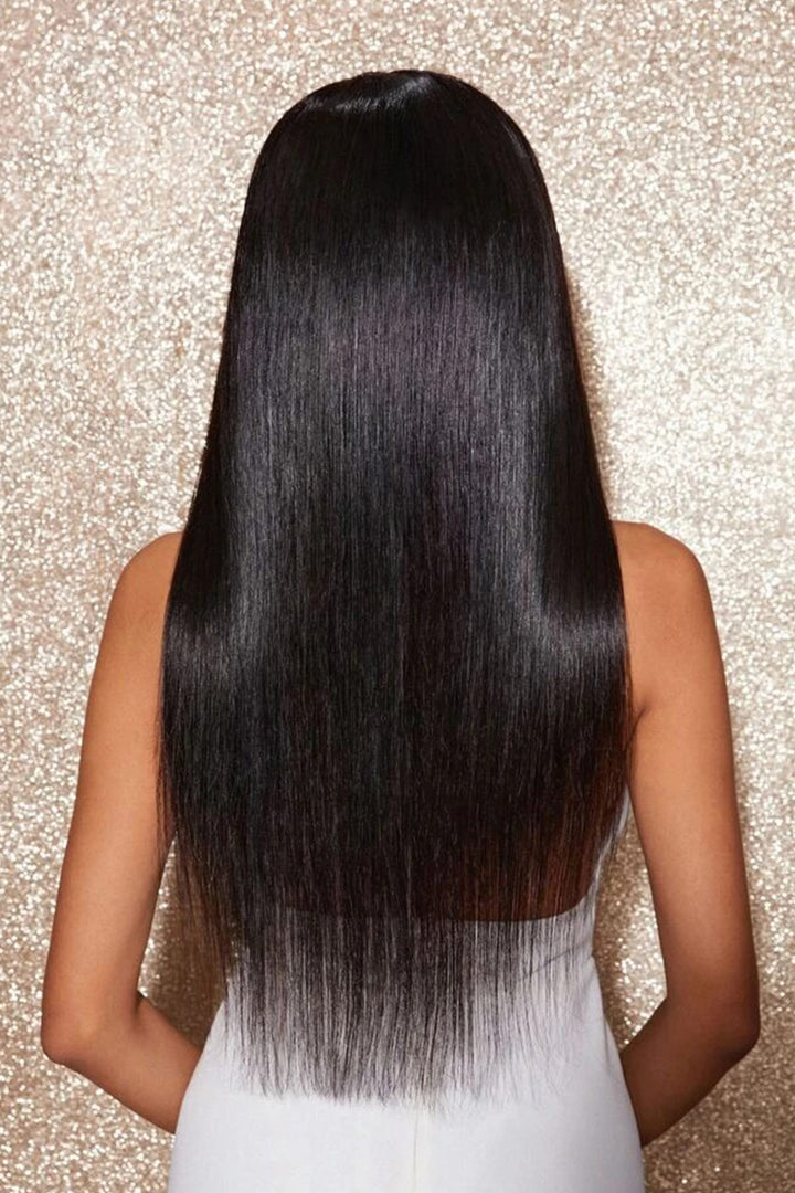 Peluca negra recta de encaje HD sin pegamento 13x6 con flequillo-HD58