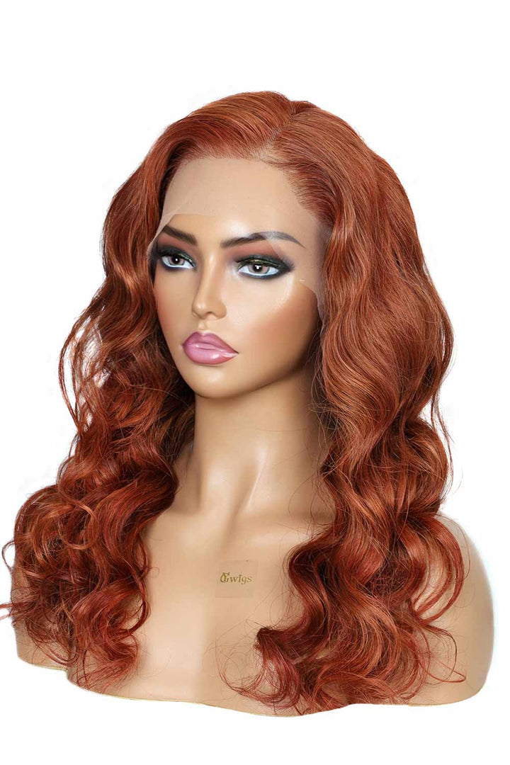 Perruque Lace Wig HD sans colle 13x6, Body Wave brun rougeâtre-HD69