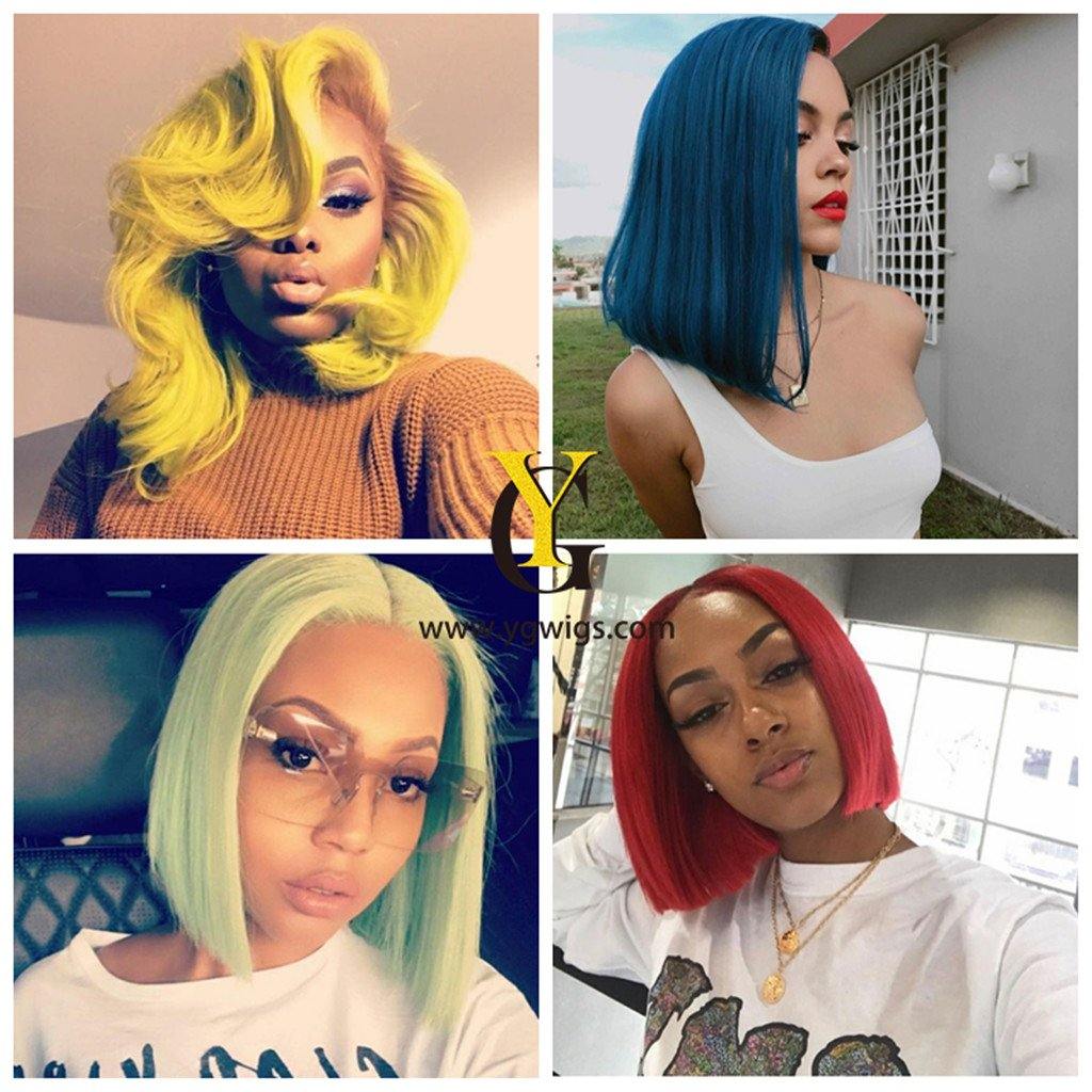 13*4 Virgin Human Hair Lace Front Colored Bob Wigs 134CST10 - ygwigs