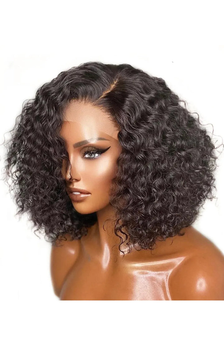 13x6 HD sans colle dentelle avant cheveux naturels boucles humides faux cuir chevelu Bob perruque
