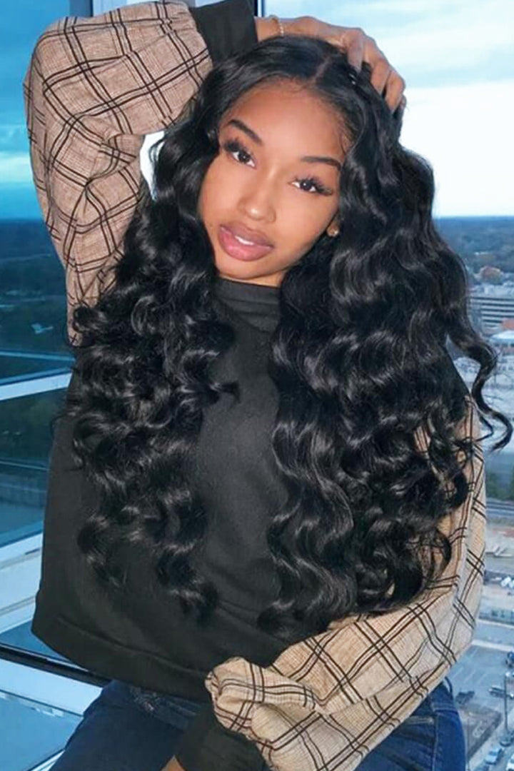 360 Lace Frontal Loose Wavy Glueless Wigs Pre Plucked Human Hair-3