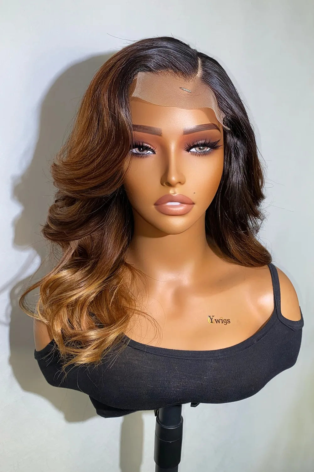 Designer Wigs-Amanda Honey Brown Highlight Ombre 4x4 Lace Wig