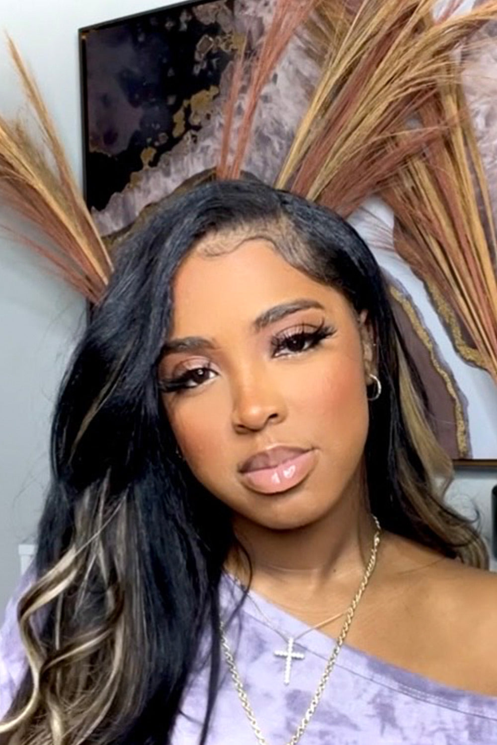 Extensions à Clip Bordure en Dentelle Double Trame Marron Avec Mèches Blondes