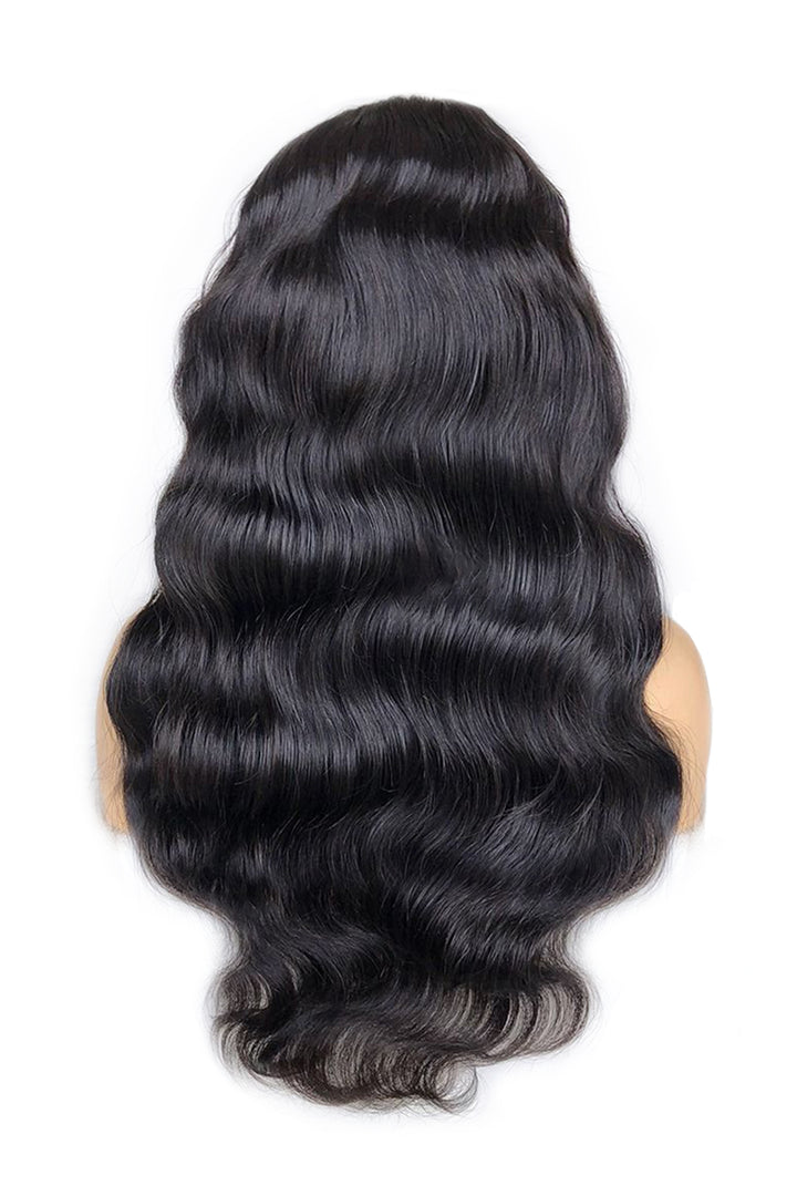 Pelucas de encaje frontales 13x4, onda corporal, 250% de densidad, pelo negro largo