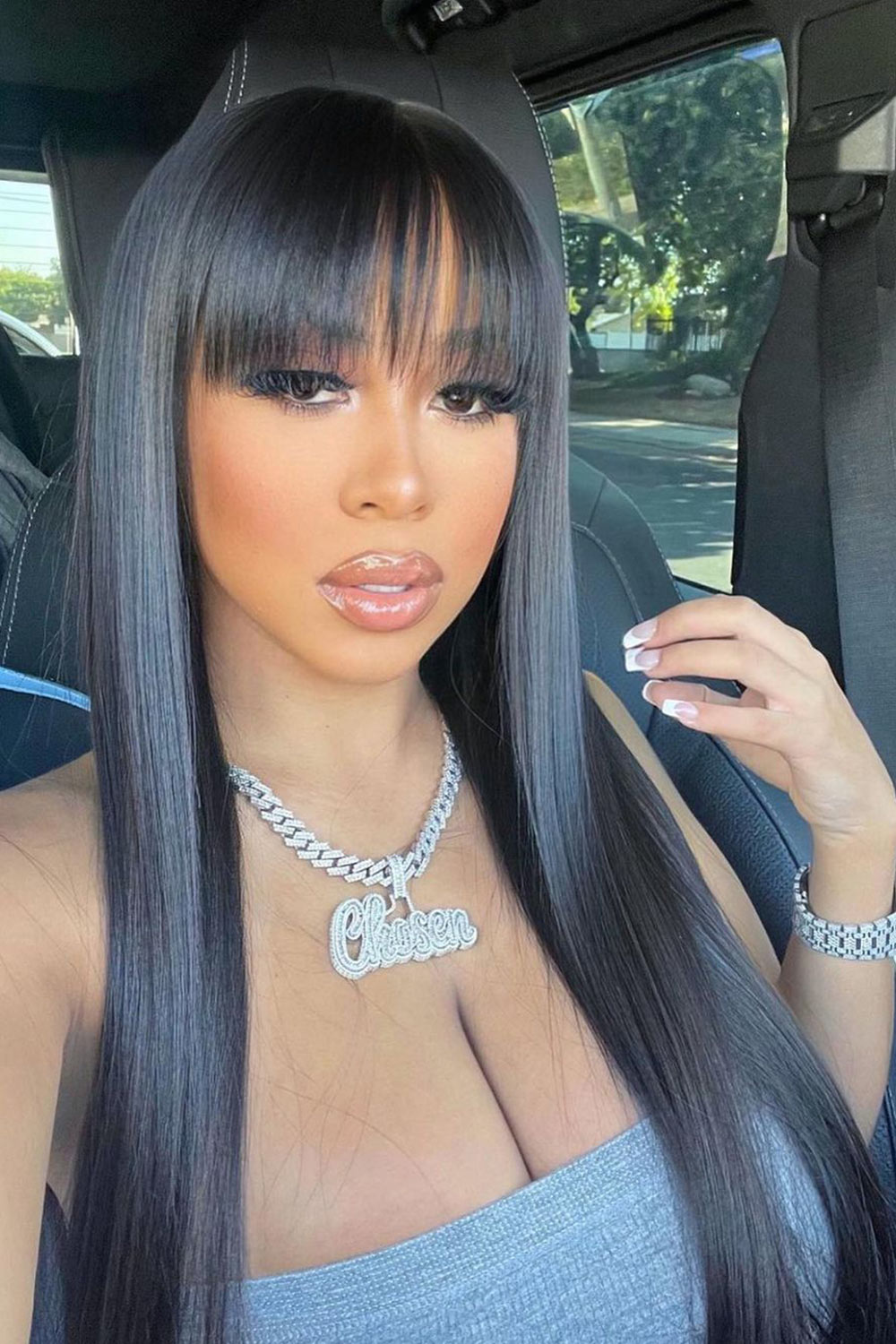 360 Hd Lace Wigs With Bangs Long Straight Pre Plucked Human Hair-3