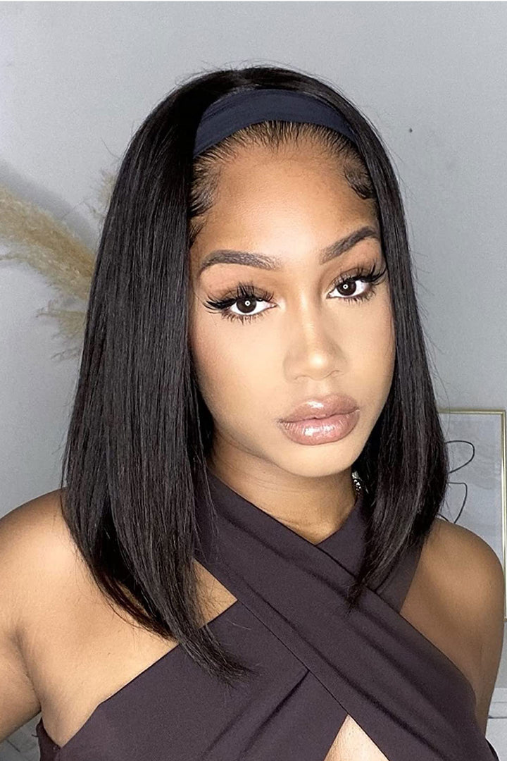 Estilos de peluca con diadema de cabello humano Yaki Straight Bob