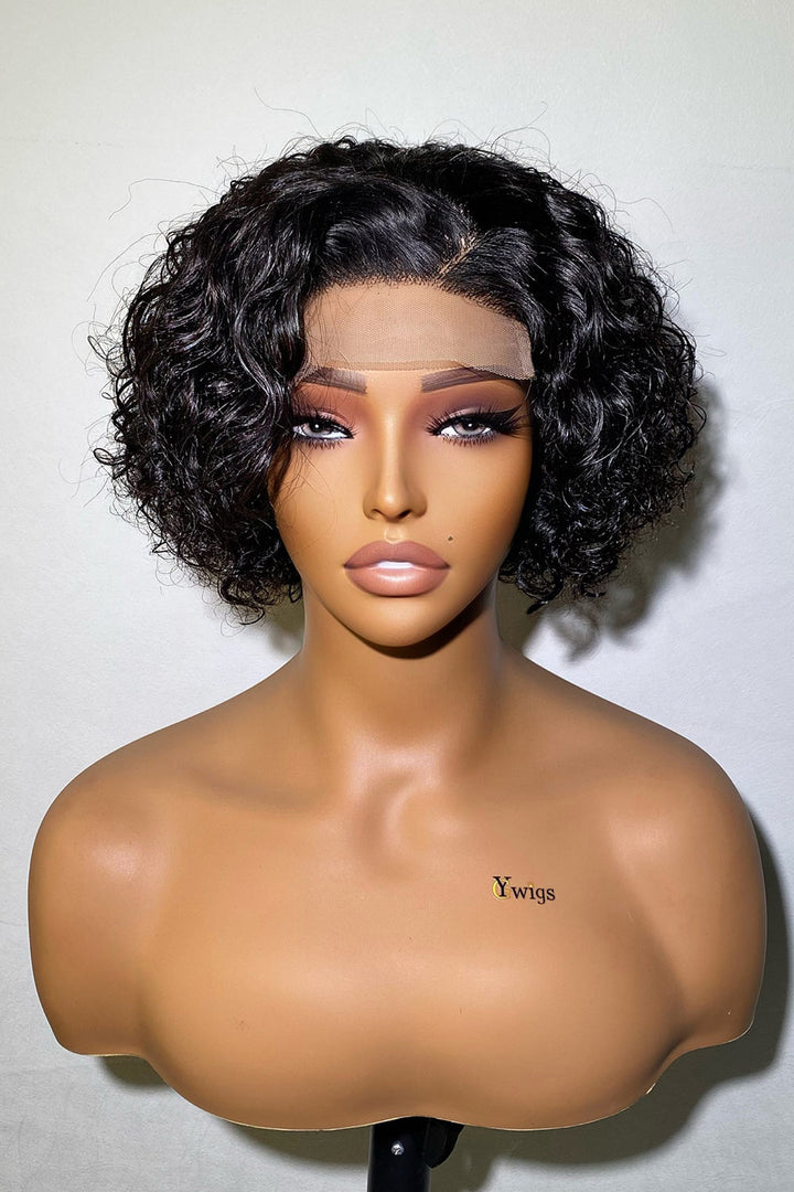 Designer Wigs-Trendy Short Cut Curly Minimalist 4x4 Lace I C Part Wig