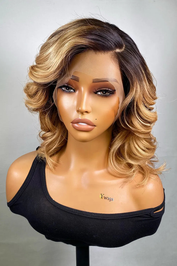 Designer Wigs-Blonde Ombre Body Waves 13x4 Light Brown C Part
