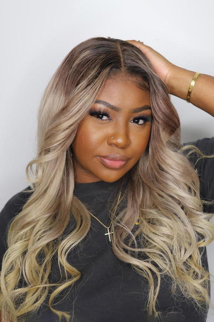 13x6 Glueless Hd Lace Flaxen Blonde Ombre Wig Body Wave-HD64