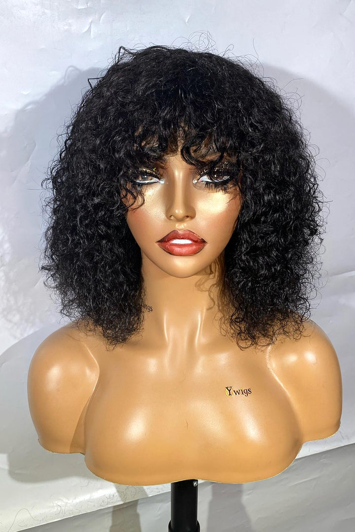 Designer Wigs-Super Easy Curly Wig With Bangs 12 inch