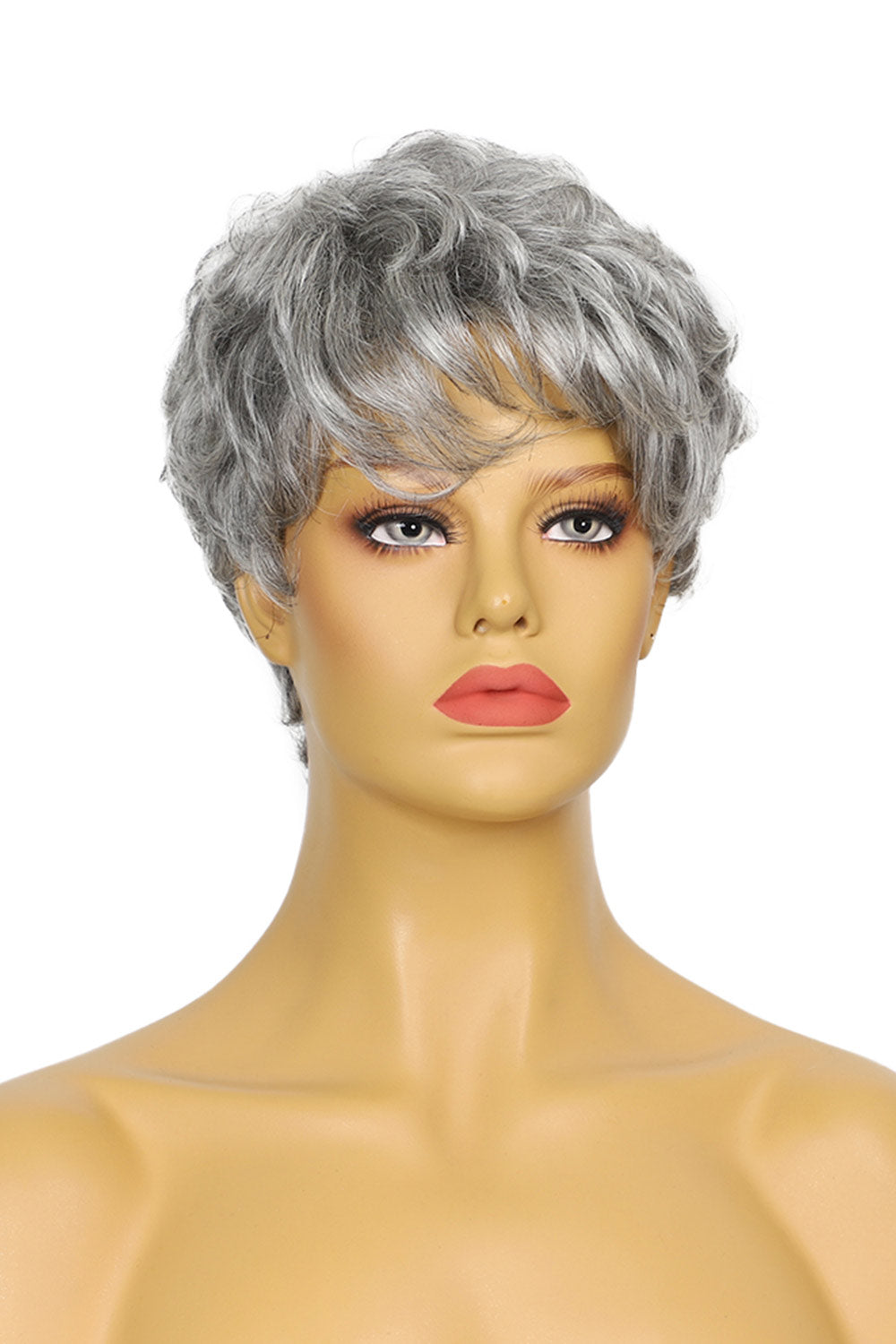 Grey Pixie Cut Human Hair Wig with Bangs MM19