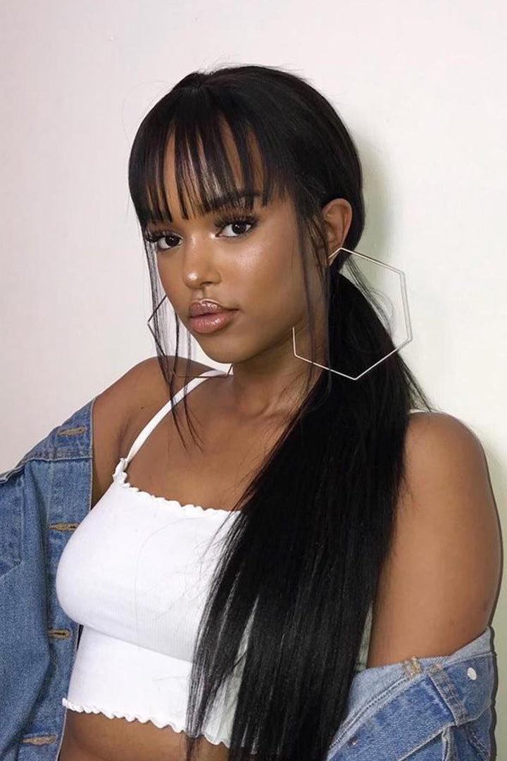 Perruques droites en dentelle 360 avec frange 3602