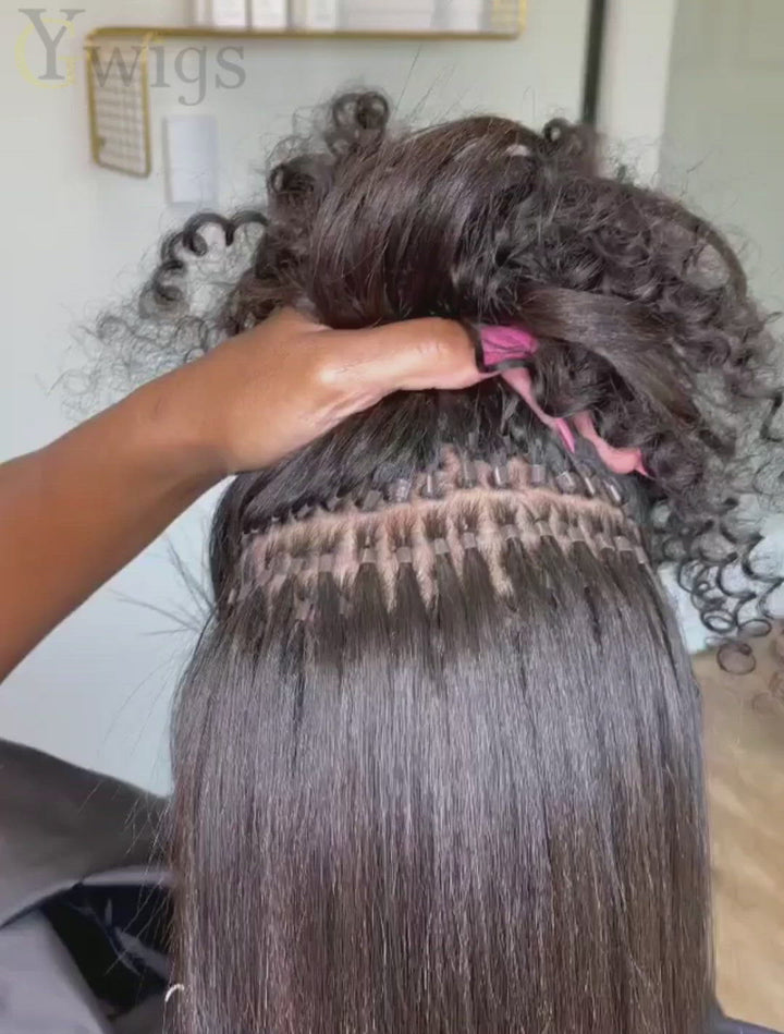 Micro Ring Human Hair Kinky Straight Extensions For Black Hair