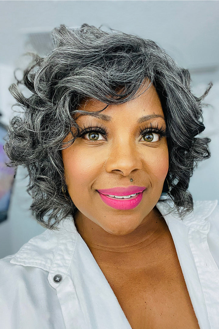 Short Wavy Salt & Pepper Bob Wig For Lady Non Lace MM01