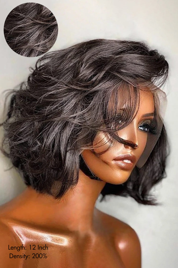 Black Beach Wave Bob Wig 13x6 Glueless HD Lace Fake Scalp