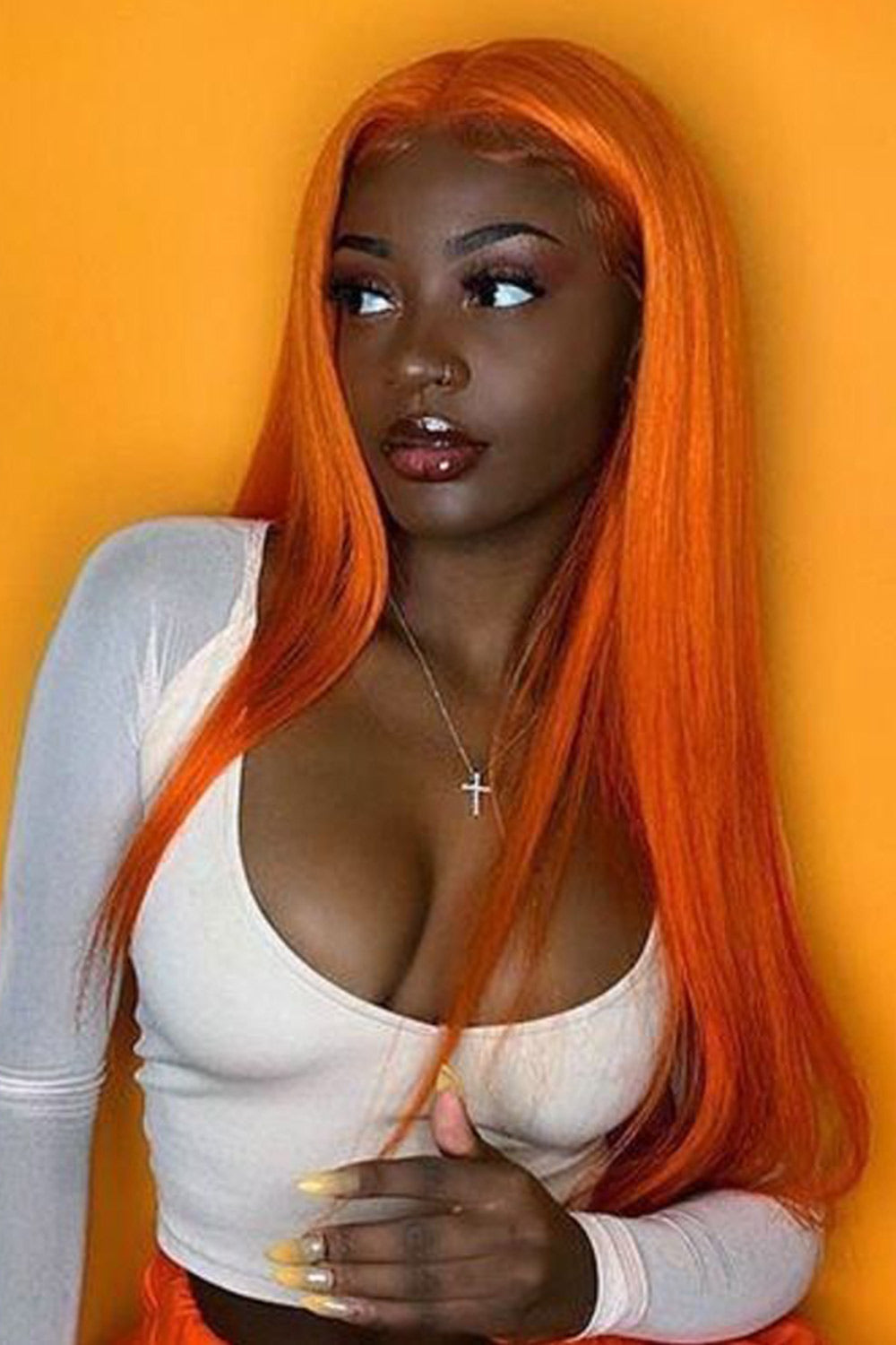 Peluca de encaje HD sin pegamento 13x6 Ginger Orange Straight-HD49
