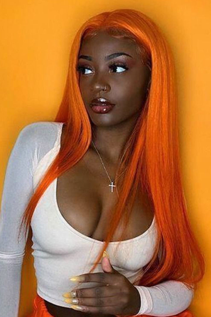 Peluca de encaje HD sin pegamento 13x6 Ginger Orange Straight-HD49