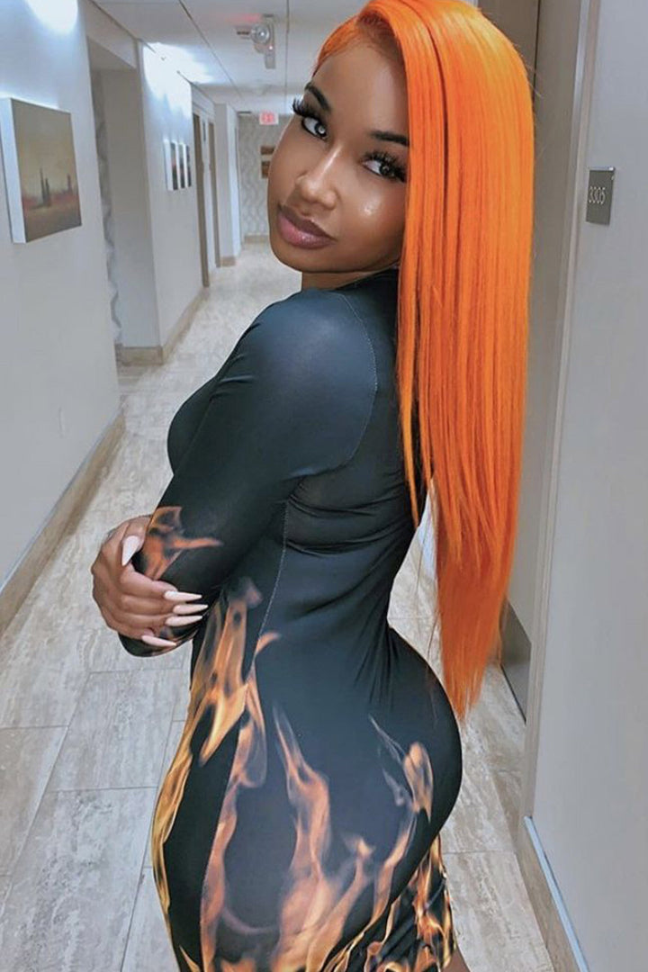 Peluca de encaje HD sin pegamento 13x6 Ginger Orange Straight-HD49