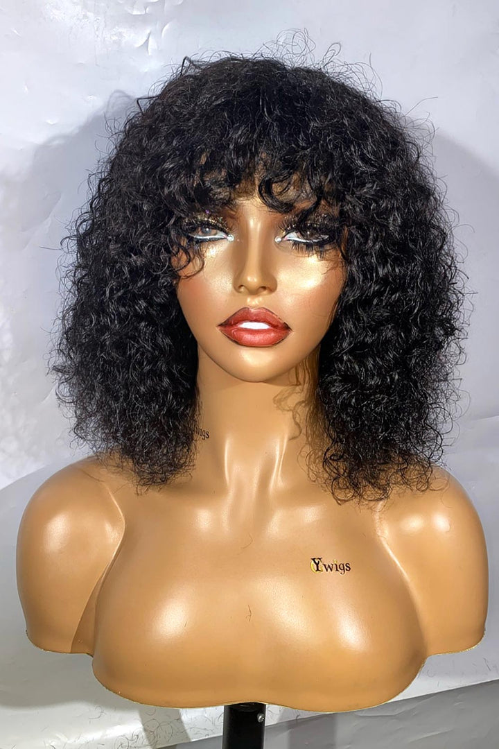 Designer Wigs-Super Easy Curly Wig With Bangs 12 inch