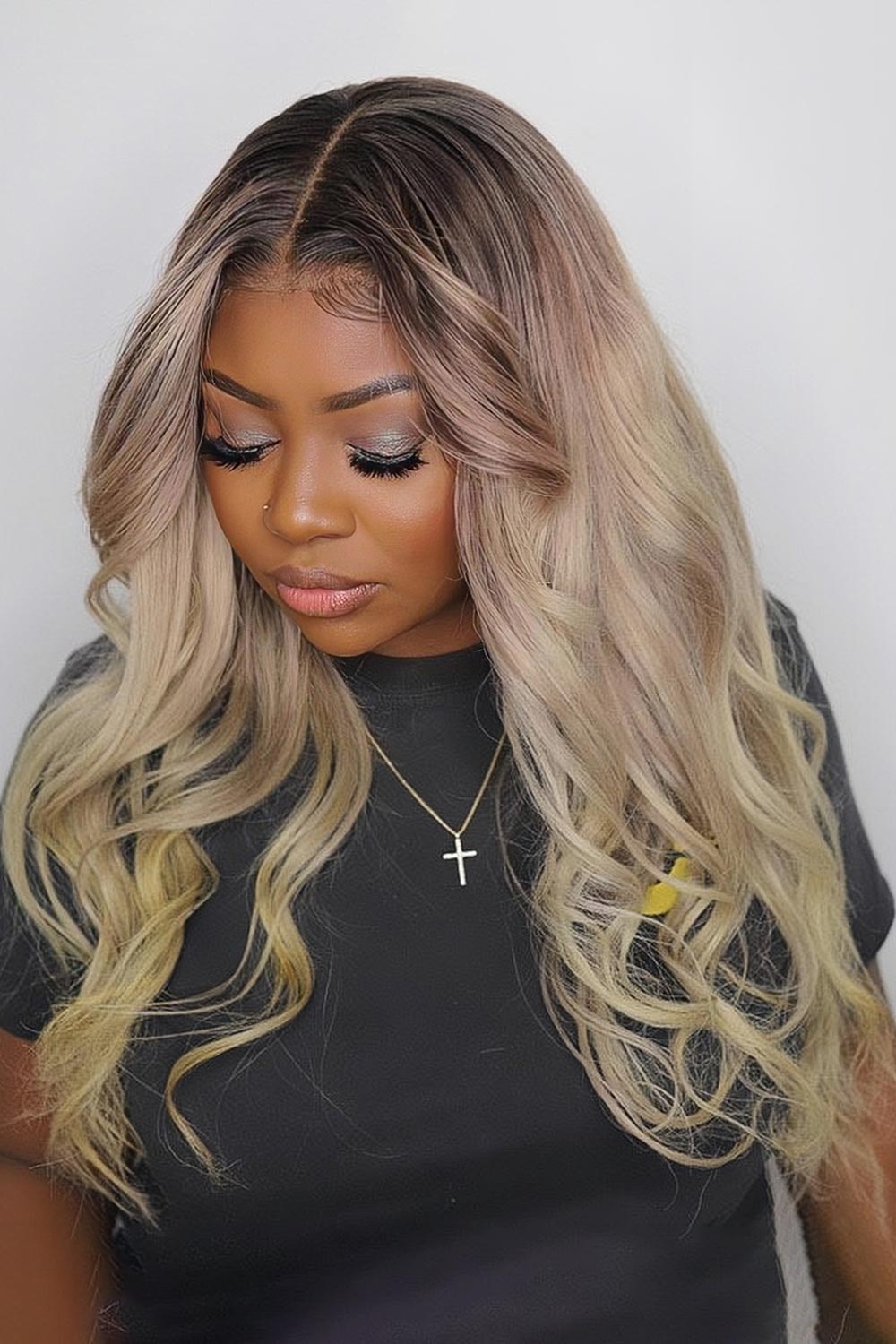 13x6 Glueless Hd Lace Flaxen Blonde Ombre Wig Body Wave-HD64