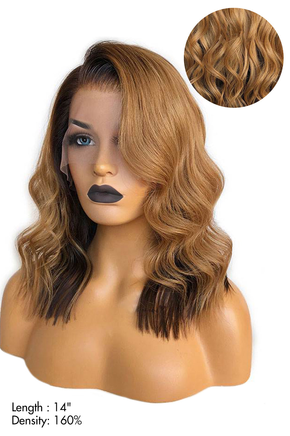 13x6 HD Glueless Lace Front Layered Brown Wave 14 inch Bob Wigs