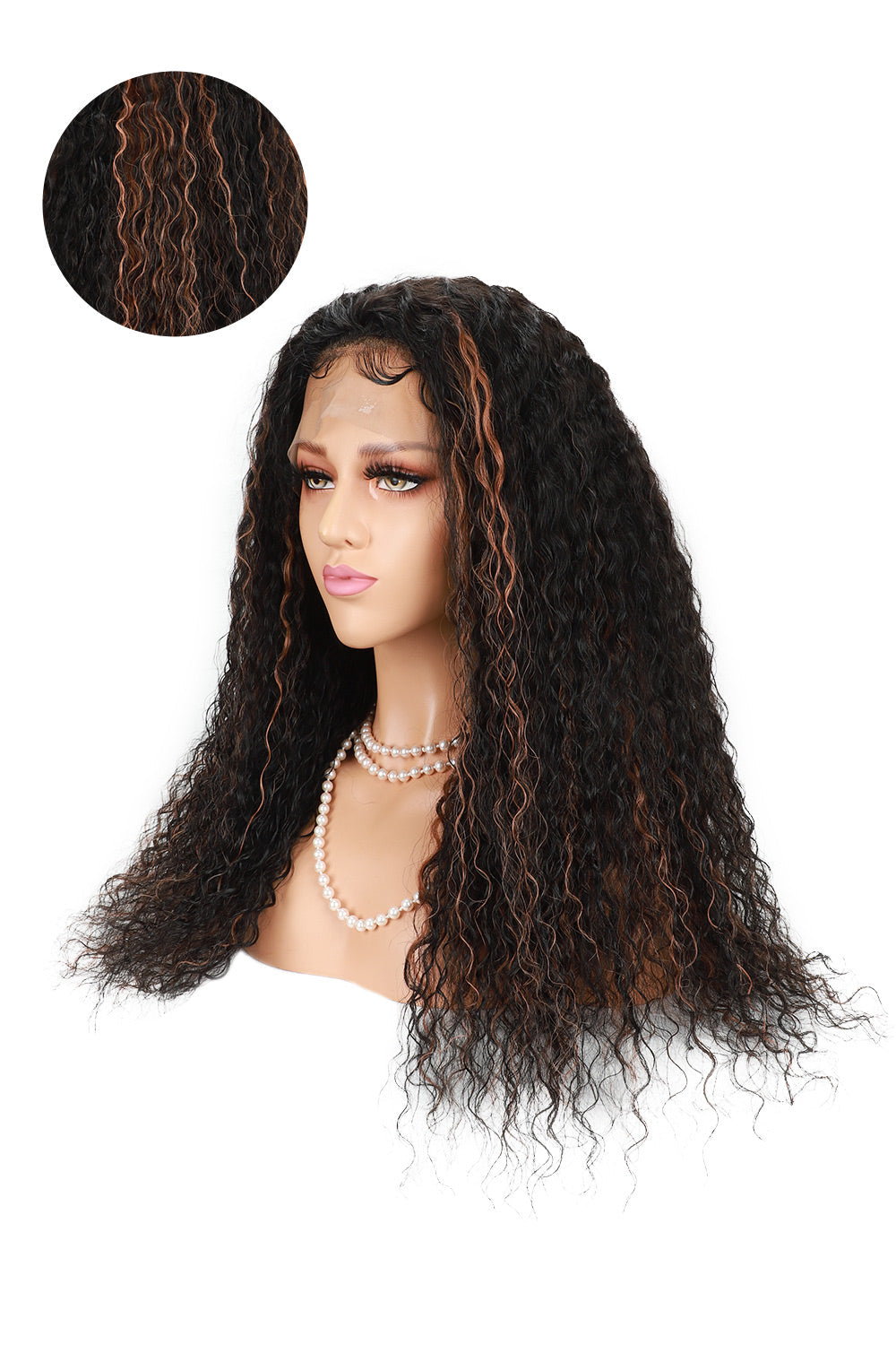 13x6 HD Spitze Schwarze Perücke mit braunen Highlights Wasserwelle-HD34