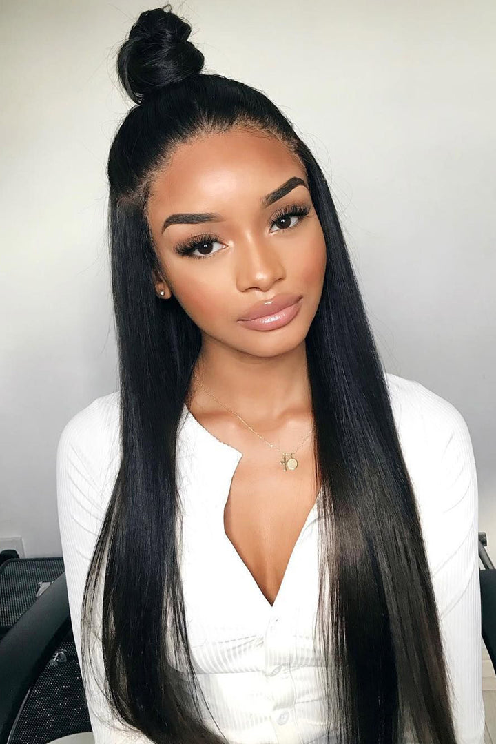 360 HD transparent glueless Lace Wigs virgin hair long black Straight 3