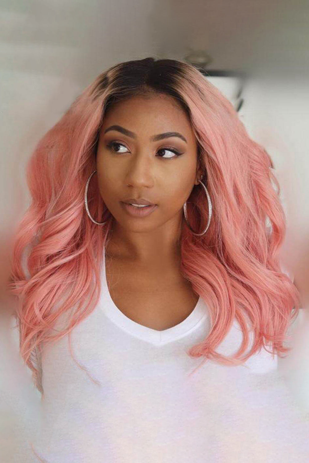 13x6 Glueless Hd Lace Pink Wig Dark Roots-HD51