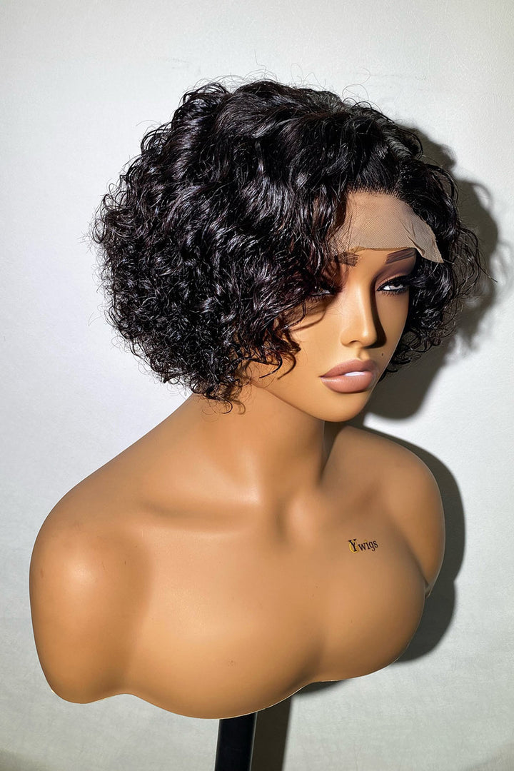 Designer Wigs-Trendy Short Cut Curly Minimalist 4x4 Lace I C Part Wig