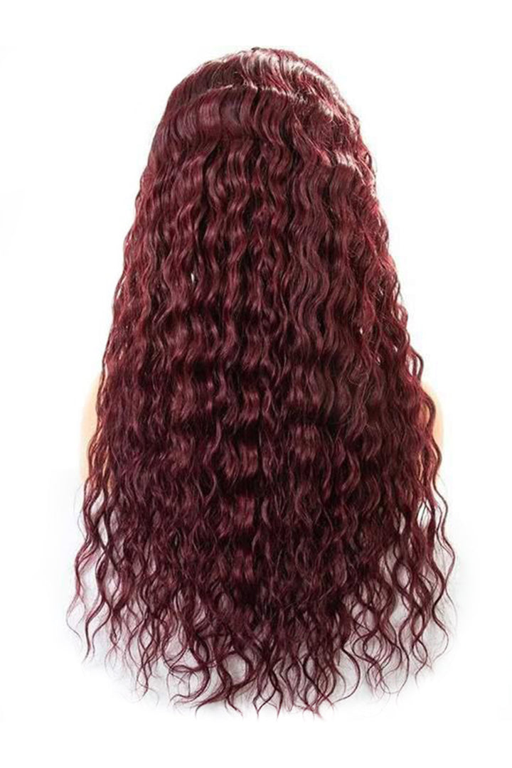 Pelucas frontales de encaje completo 13x4 pelo ondulado 99J color Borgoña