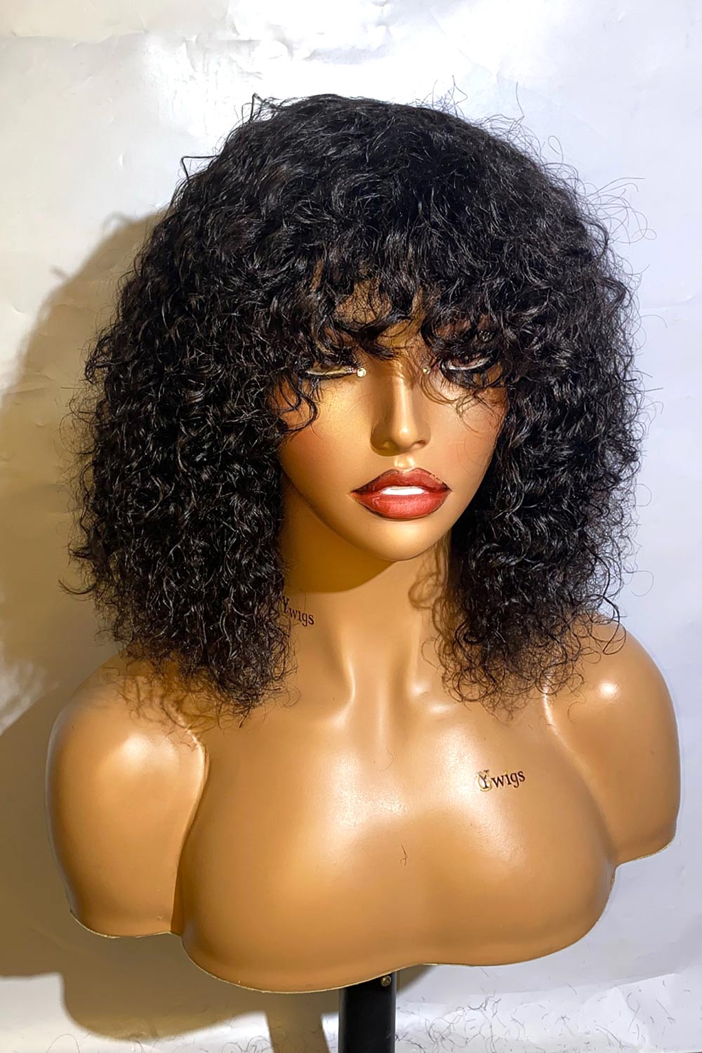 Designer Wigs-Super Easy Curly Wig With Bangs 12 inch