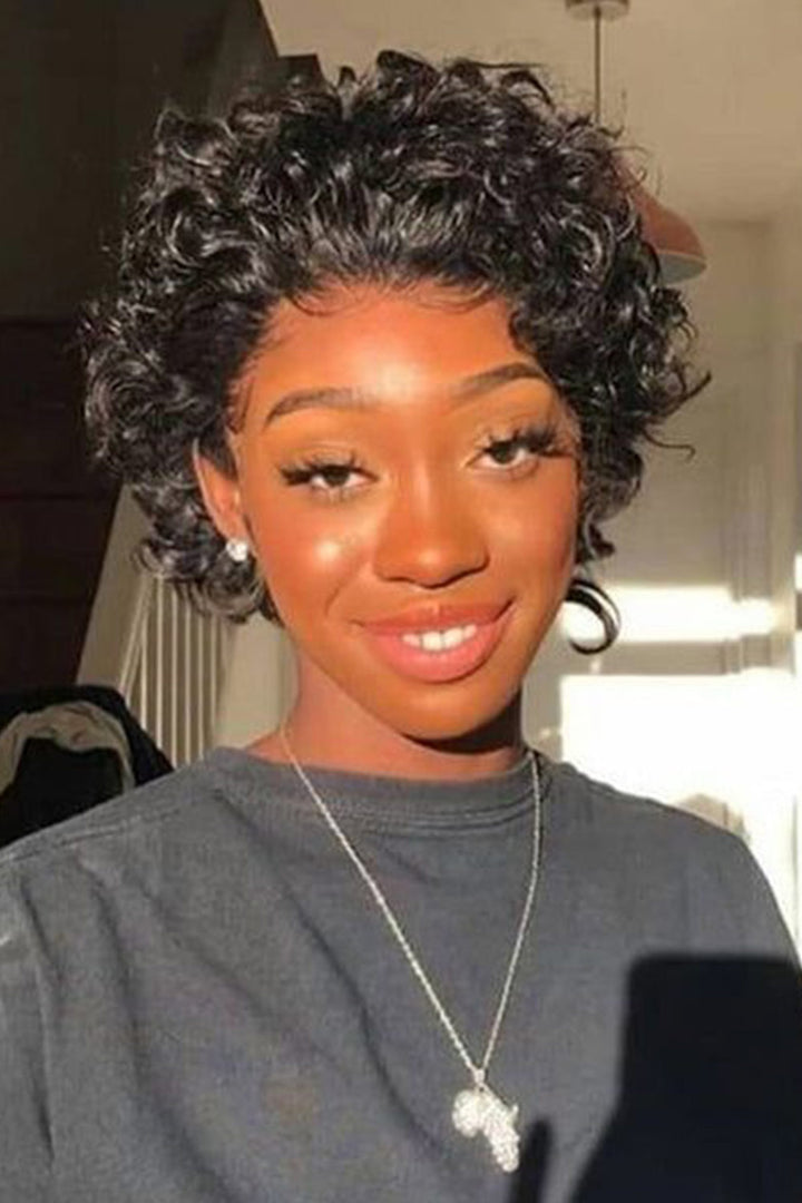 13*6 Lace Front Wigs Curly Pixie Bob Hair PB05