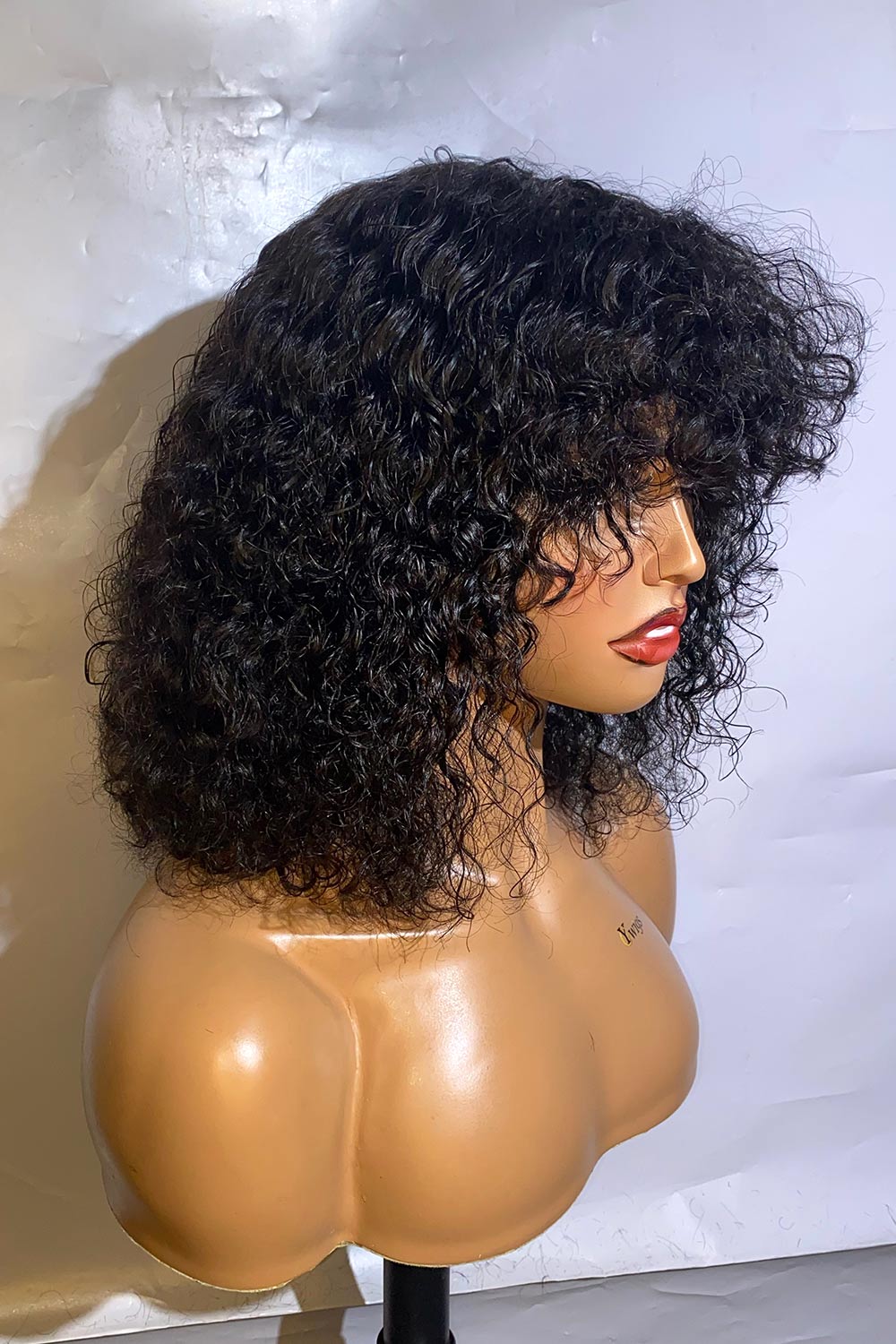 Designer Wigs-Super Easy Curly Wig With Bangs 12 inch