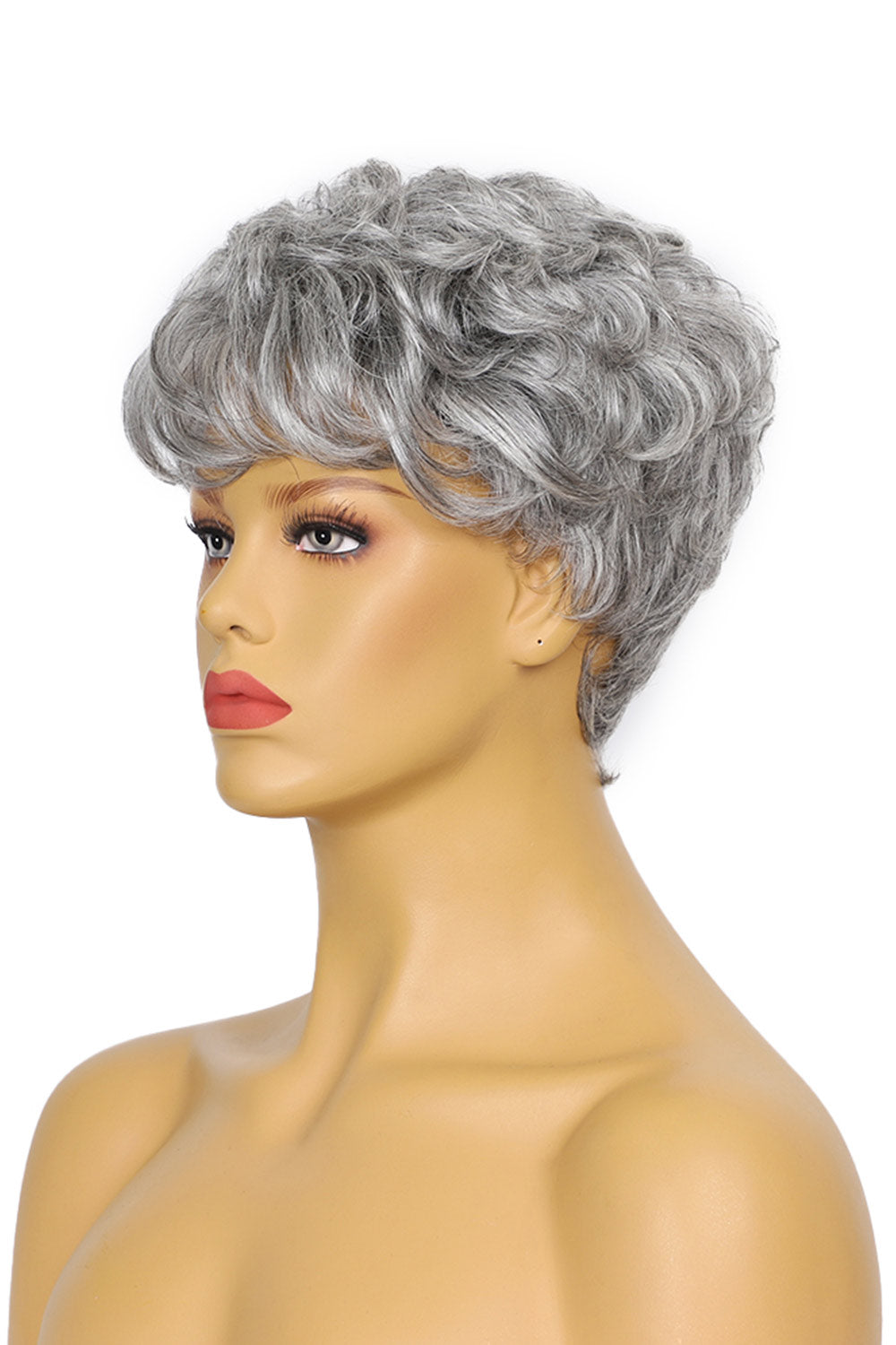 Grey Pixie Cut Human Hair Wig with Bangs MM19