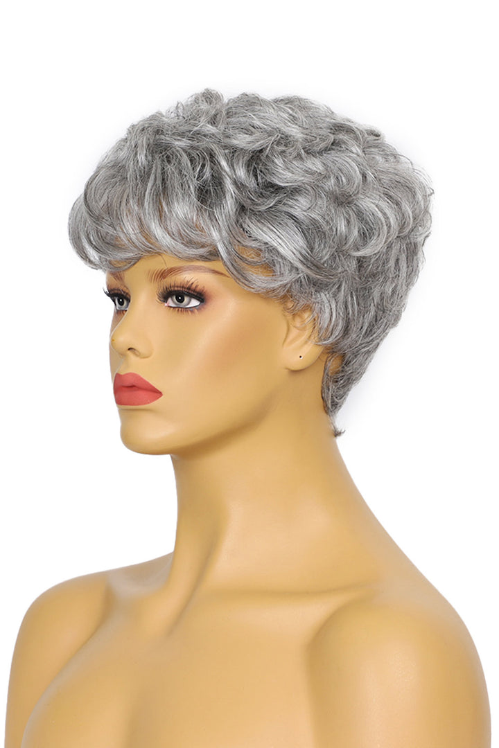 Grey Pixie Cut Human Hair Wig with Bangs MM19