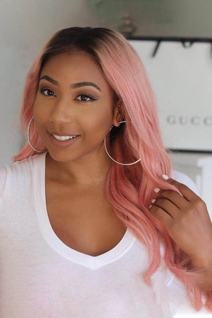 13x6 Glueless Hd Lace Pink Wig Dark Roots-HD51