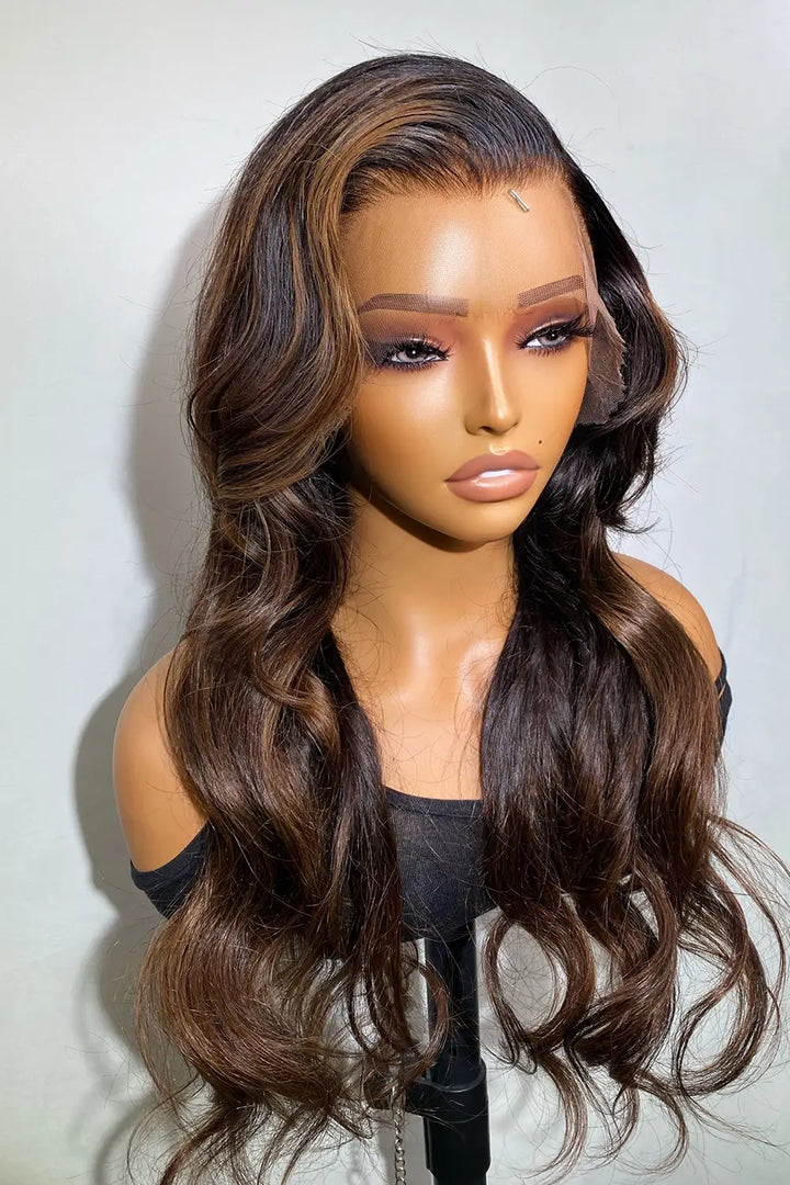 Designer Wigs-13*6 HD Glueless Brown Highlights Wave Wig