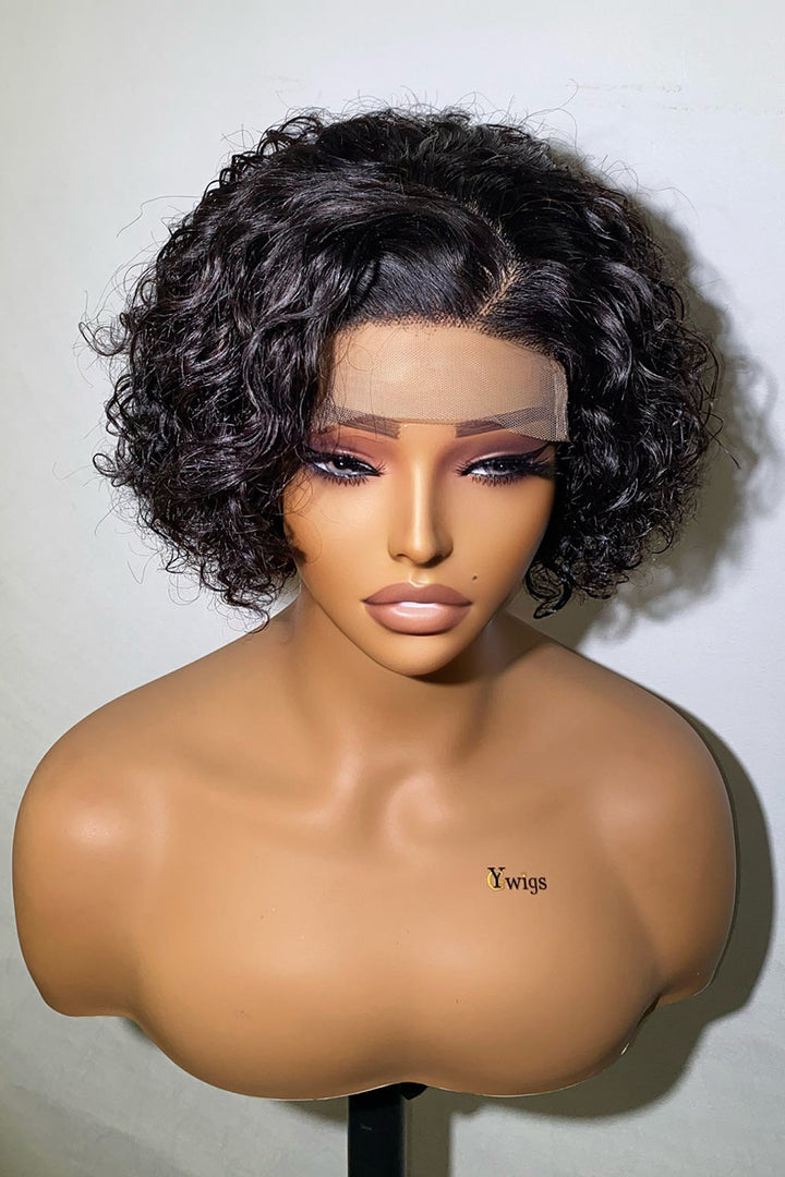Designer Wigs-Trendy Short Cut Curly Minimalist 4x4 Lace I C Part Wig
