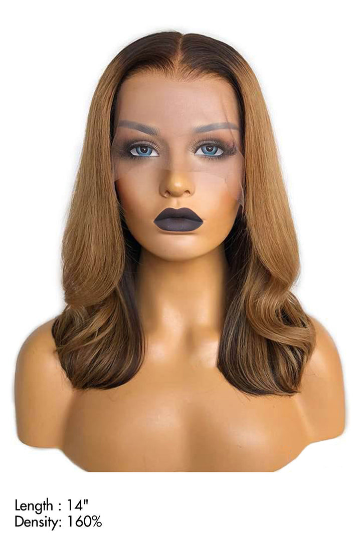 13x6 HD Glueless Lace Front Layered Brown Wave 14 inch Bob Wigs
