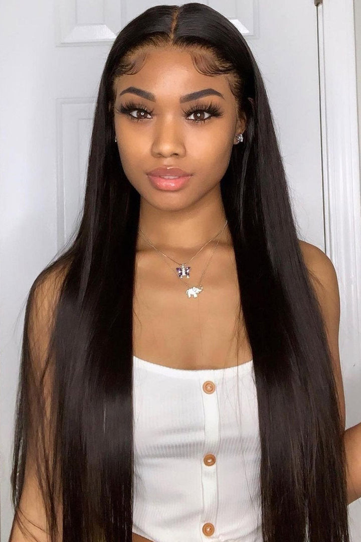 360 HD transparent glueless Lace Wigs virgin hair long black Straight -7