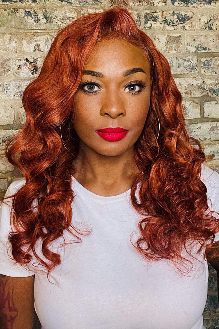 Perruque Lace Wig HD sans colle 13x6, Body Wave brun rougeâtre-HD69